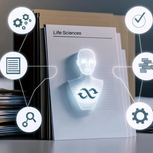 AI for Life Sciences image showing how Docugami can unlock research documents, simplify compliance, and streamline study analyses with AIpowered docum