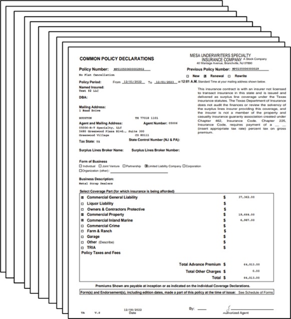 Commercial Insurance COI blog image 1 - 144 page policy